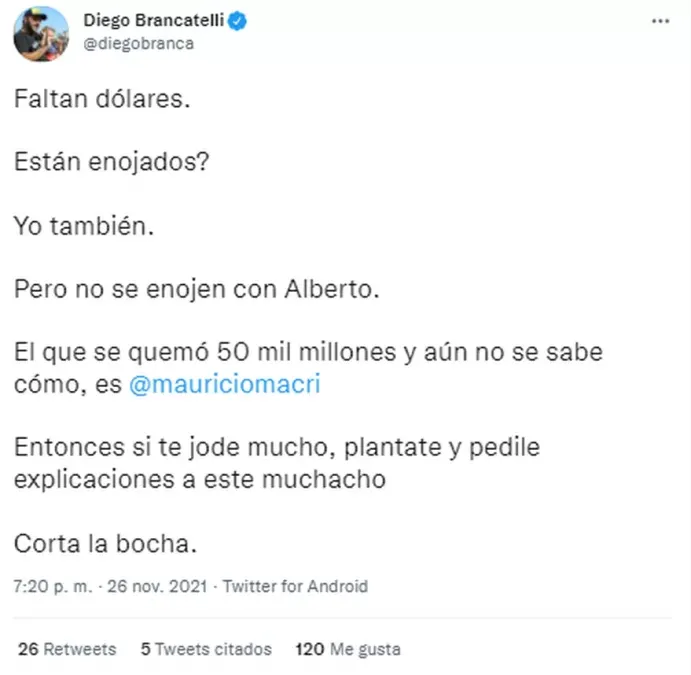 Diego Brancatelli defendió la medida del Banco Central.