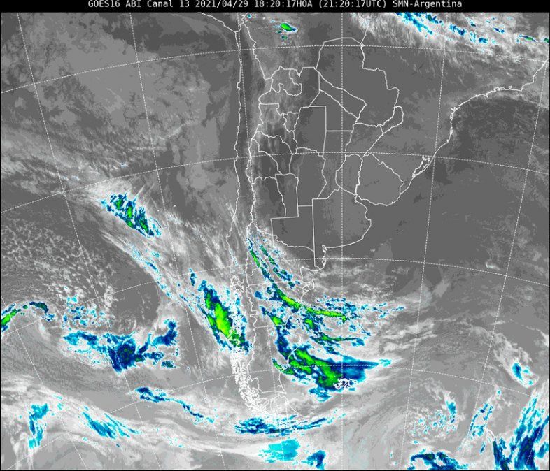 Imagen satelital del tiempo a las 18.20 horas del jueves.