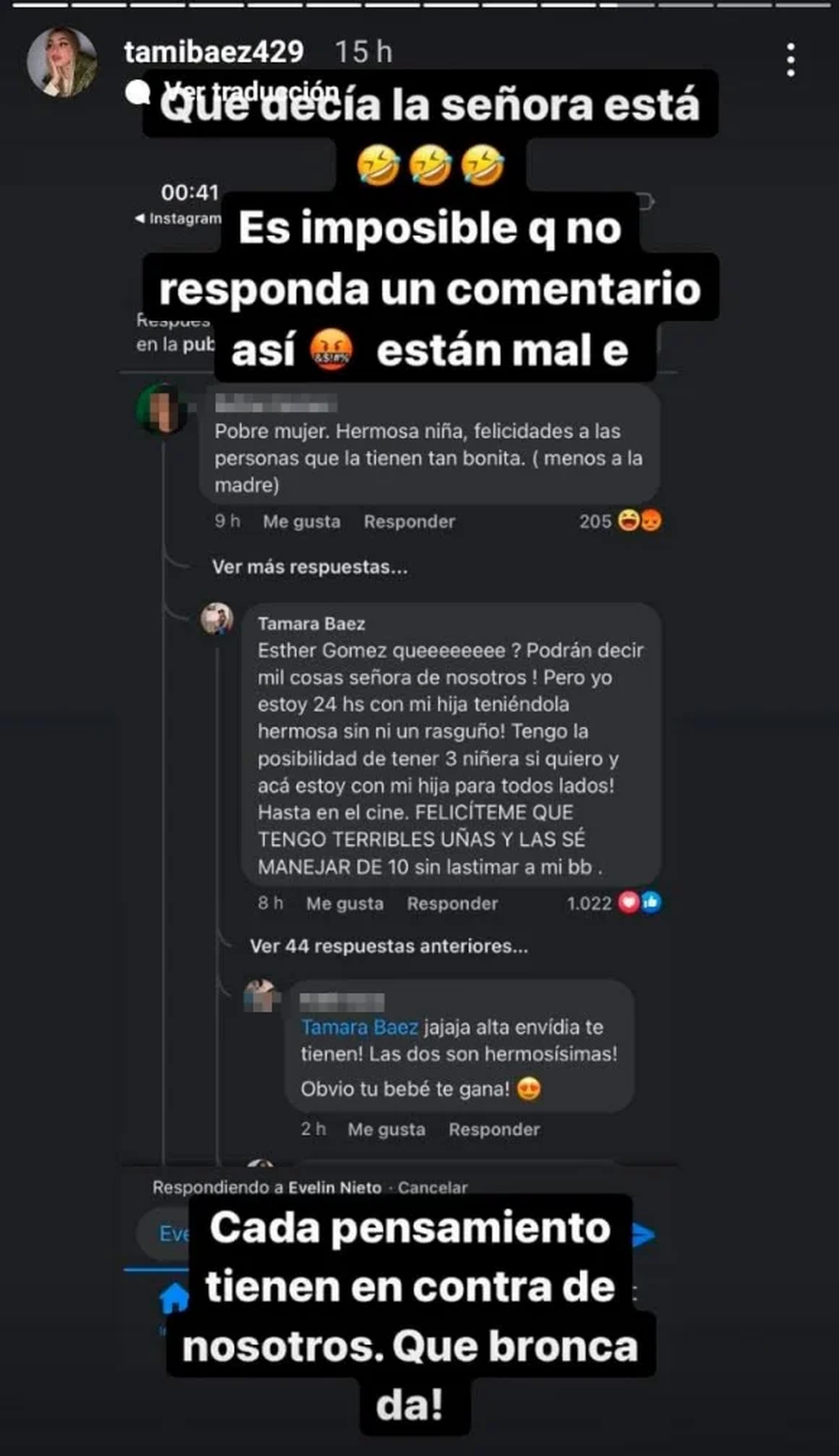 La novia de L-Gante le respondió a una seguidora en Instagram.