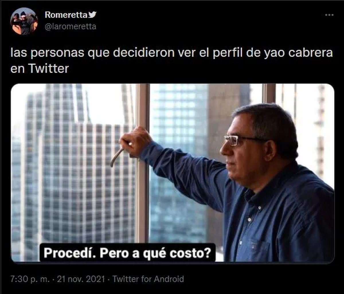 Tremenda sorpresa el perfil de Yao Cabrera en Twitter.&nbsp;