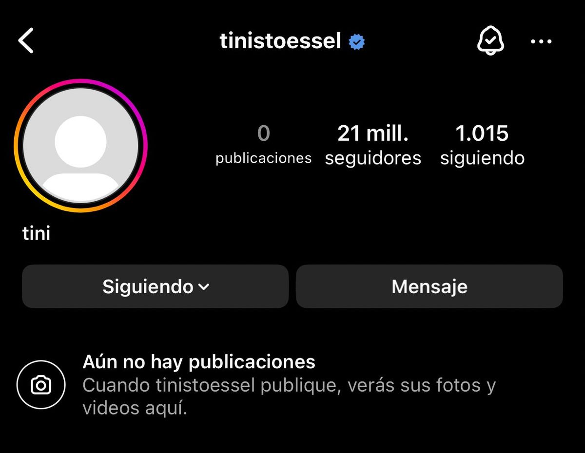 Tini Stoessel borró todas las fotos de las redes. Tini Stoessel borró todas las fotos de las redes.
