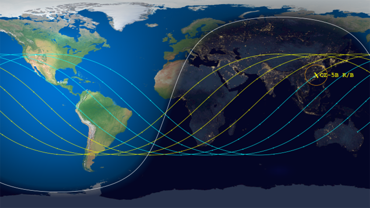 Las líneas muestran el recorrido del cohete chino y su posible lugar de impacto. 