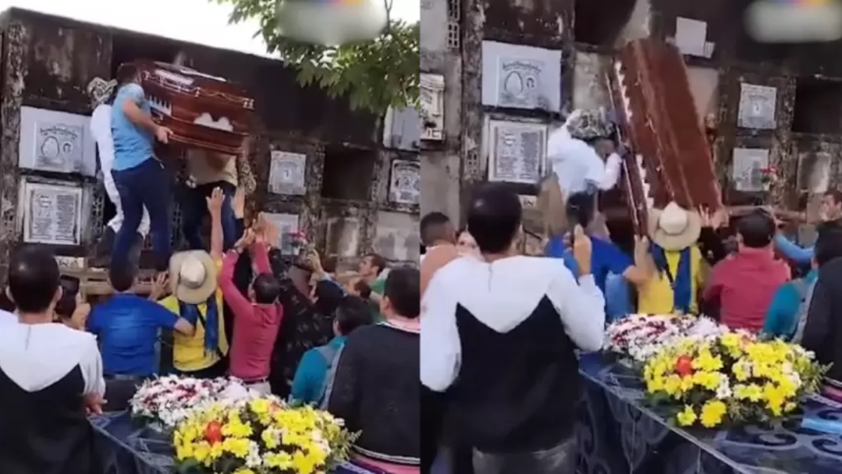 Un ataúd cayó de las alturas en pleno entierro y el cuerpo quedó tendido en el suelo.