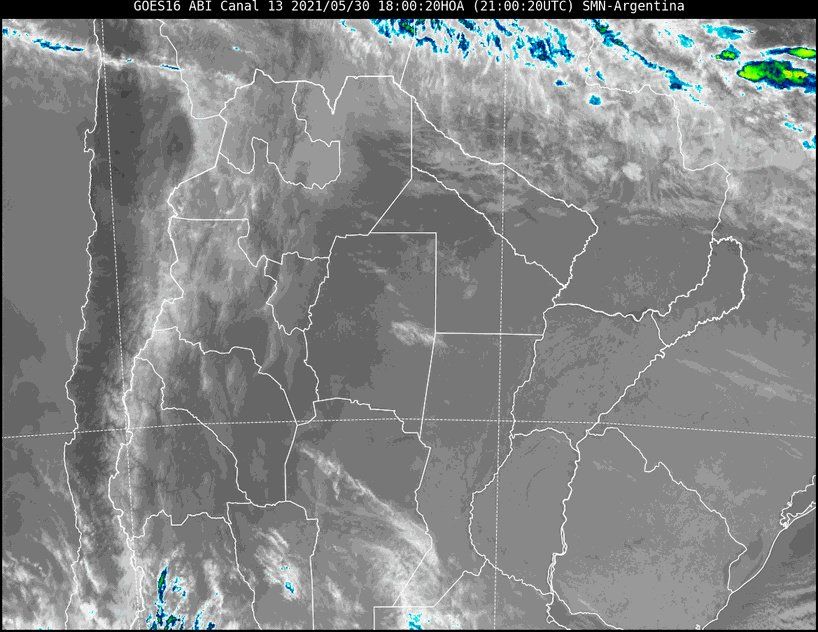 En la imagen satelital se observa el avance de nubosidad desde el sudoeste, que estará produciendo algunas nubes en el cielo del lunes.