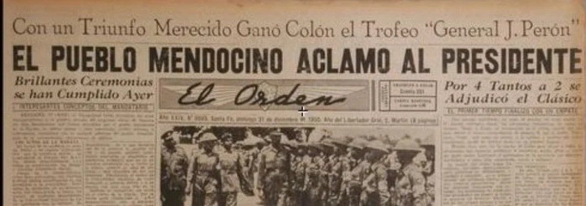 Tapa del Diario El Orden del 31 de diciembre de 1951, que refleja la victoria de Colón en el clásico santafesino disputado un día antes.