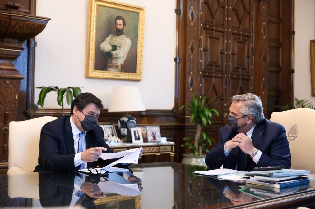 El ministro de Trabajo de la Nación, Claudio Moroni, reunido con el Presidente, Alberto Fernández.