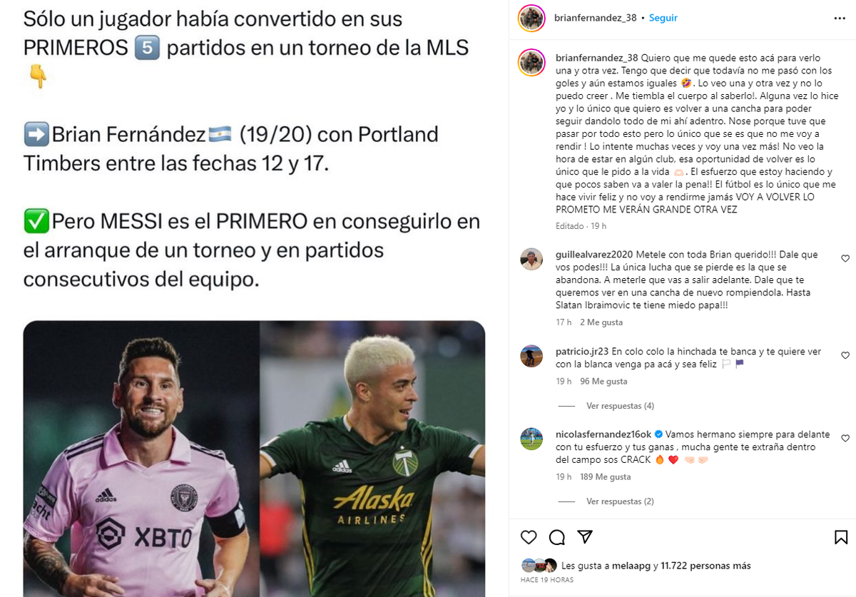 El mensaje de Brian Fernández en su Instagram. El mensaje de Brian Fernández en su Instagram.