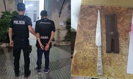 El detenido por el hecho de violencia de género en Ricardo Aldao al 3100, y el arma blanca secuestrada en la escena. El detenido por el hecho de violencia de género en Ricardo Aldao al 3100, y el arma blanca secuestrada en la escena.