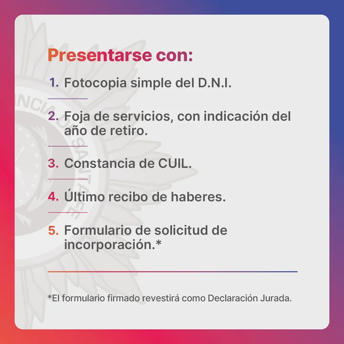 Requerimientos para la reincorporación. Requerimientos para la reincorporación.