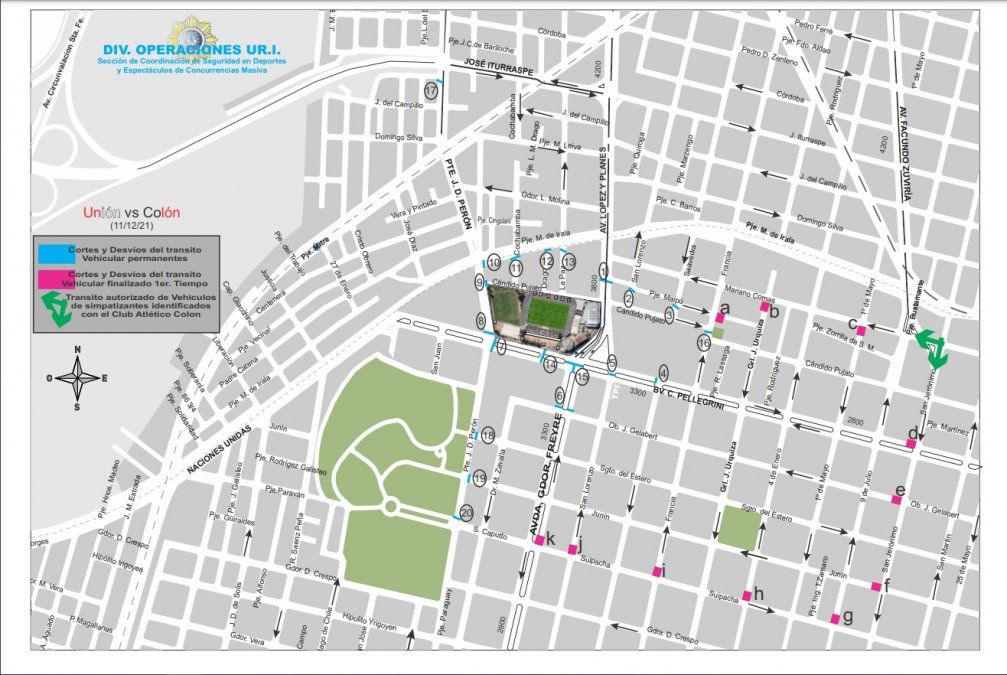 Todos los cortes y desvíos de calles planificó la Policía para el clásico de este sábado entre Unión y Colón.