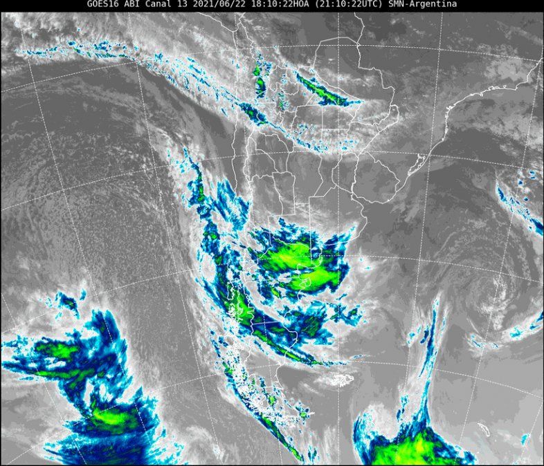 Imagen satelital del tiempo a las 18.10 del martes.