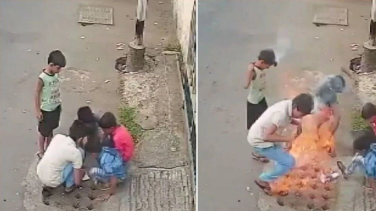 Video: niños encendieron petardos sobre un tubo de gas y casi terminan prendidos fuego