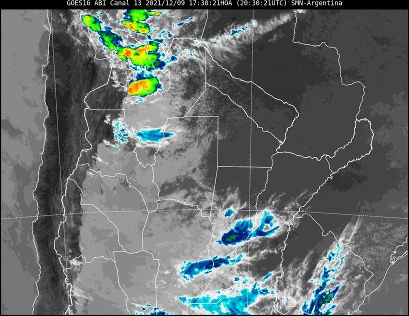 En la imagen satelital se observa abundante nubosidad asociada a inestabilidad en el cielo de nuestra provincia. Esta nubosidad produce algunas precipitaciones en la zona de Rafaela, Santa Clara de Saguier, Humberto Primo y otras localidades, visibles en el radar meteorológico