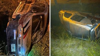 Cayó al zanjón de Aristóbulo del Valle y destruyó la camioneta: 
