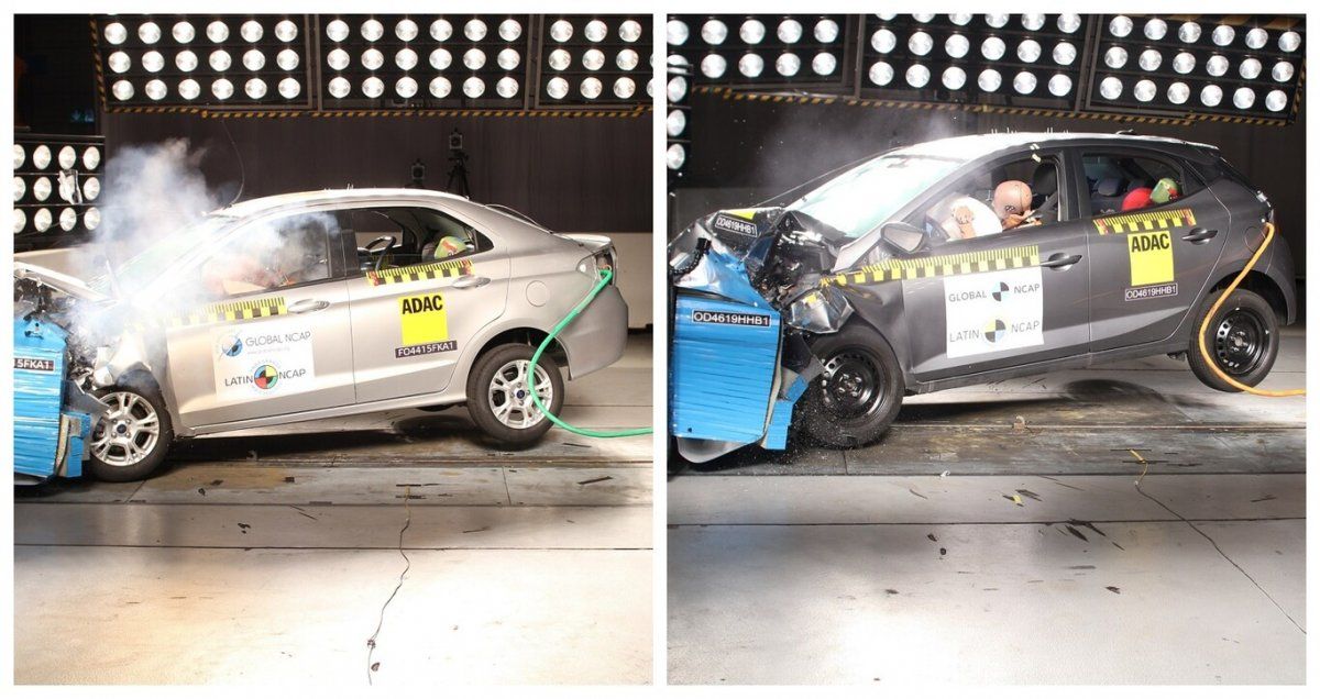 Impacto frontal en Ford Ka y Hyundai HB20