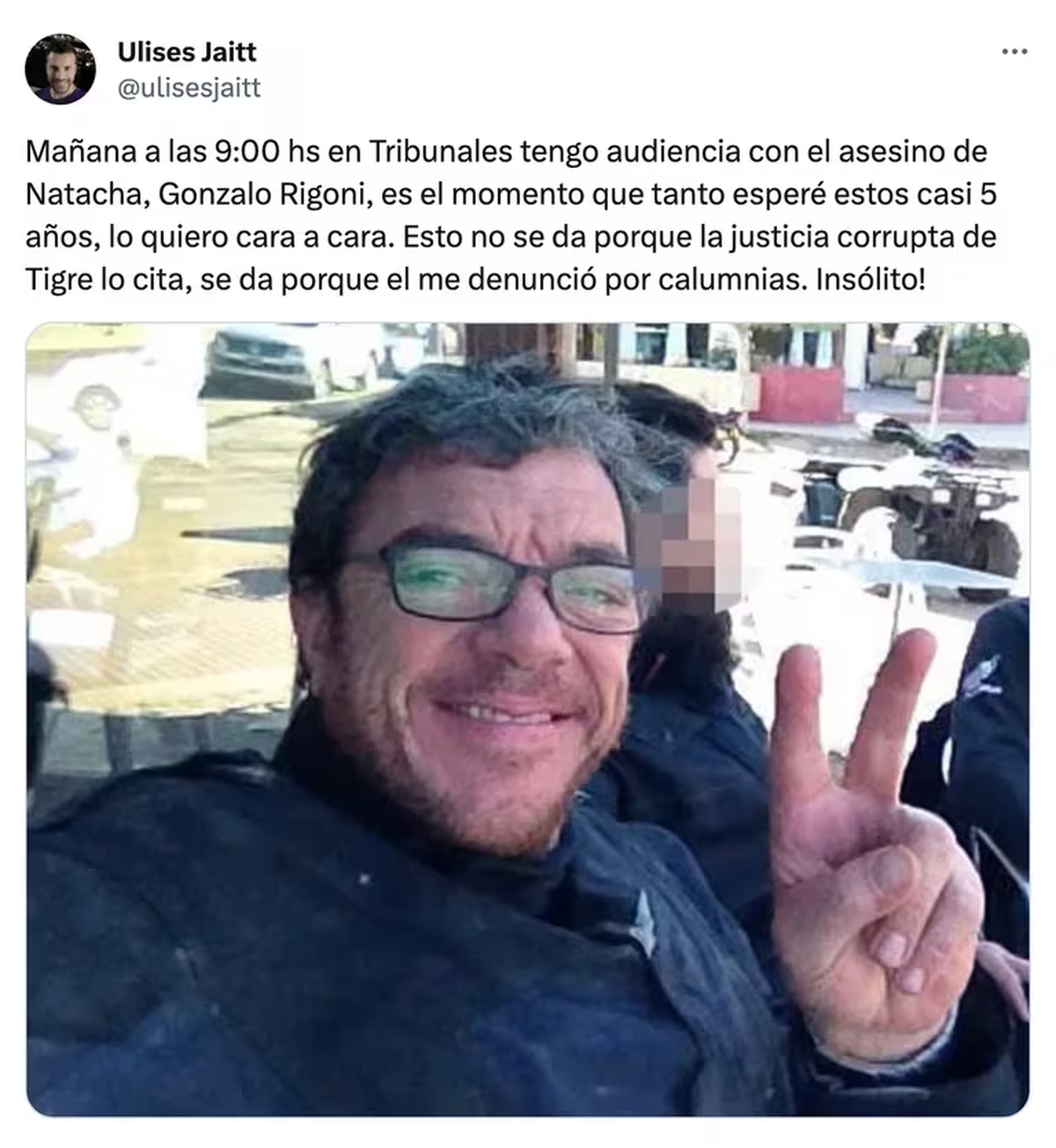 Ulises Jaitt había tuiteado una imagen de Rigoni, un día antes de la mediación. Ulises Jaitt había tuiteado una imagen de Rigoni, un día antes de la mediación.