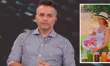 Ángel de Brito, conductor de Los Ángeles de la Mañana, disparó un pícaro comentario contra la modelo tras verla preparar un plato con carne. Ángel de Brito, conductor de Los Ángeles de la Mañana, disparó un pícaro comentario contra la modelo tras verla preparar un plato con carne.