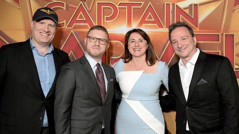 Kevin Feige, el productor Jonathan Schwarz, Victoria Alonso y el co presidente Louis D’Esposito.