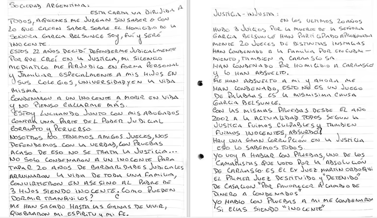 Nicolás Pachelo escribió una carta luego de recibir prisión perpetua por el homicidio de María Marta García Belsunce. Nicolás Pachelo escribió una carta luego de recibir prisión perpetua por el homicidio de María Marta García Belsunce.