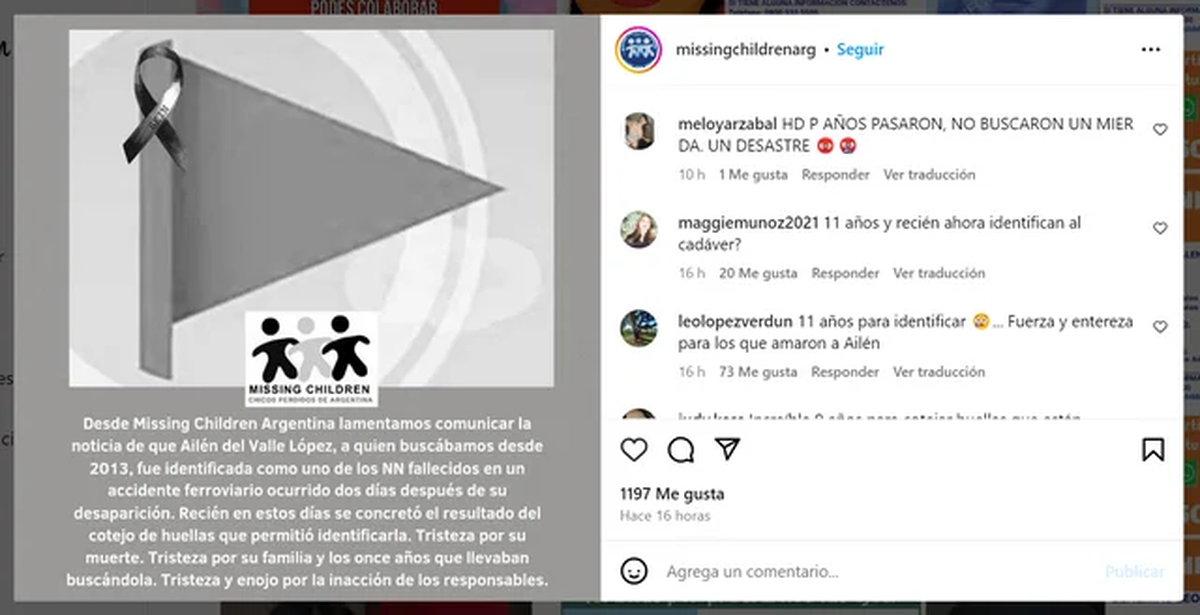 Según se informó desde Missing Children, el 16 de febrero la adolescente y su novio fallecieron cuando una formación de tren los embistió en la estación de Florencio Varela. Según se informó desde Missing Children, el 16 de febrero la adolescente y su novio fallecieron cuando una formación de tren los embistió en la estación de Florencio Varela.