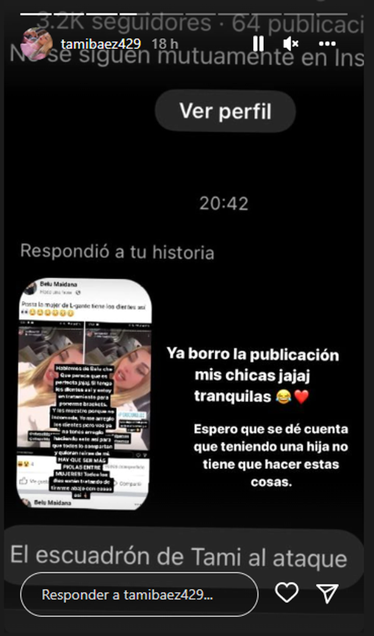 Tamara Báez le contestó a una seguidora.
