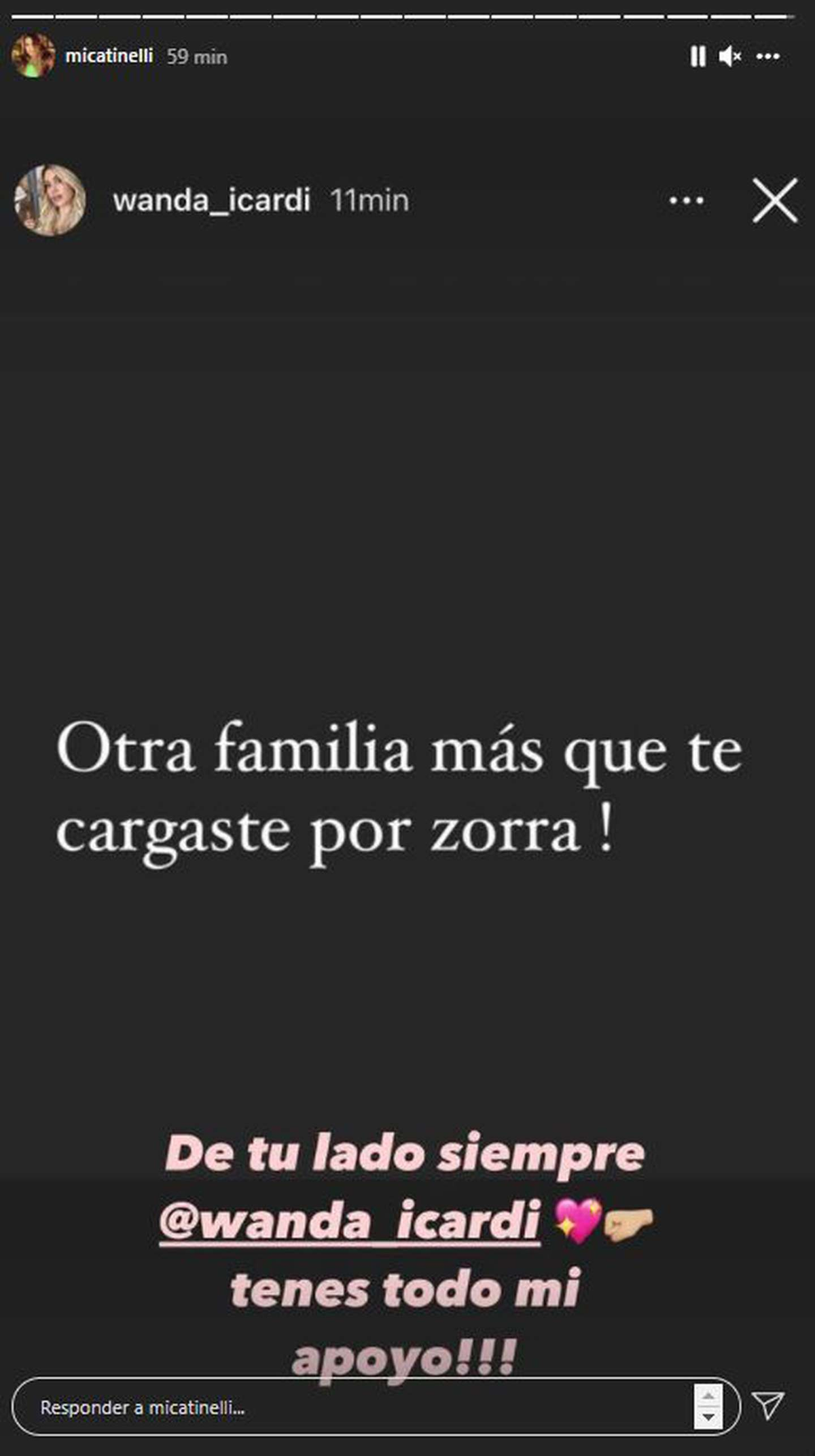 Mica Tinelli le expresó su apoyo a Wanda Nara. 