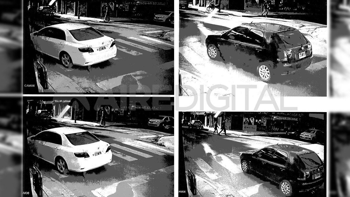 El Toyota Corolla de Rufino y el Fiat Palio de Kaipl fueron captados por las cámaras de seguridad en el lugar del hecho