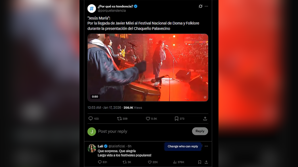 La sarcástica publicación de Lali Espósito tras la presentación de Javier Milei en el Festival de Jesús María.