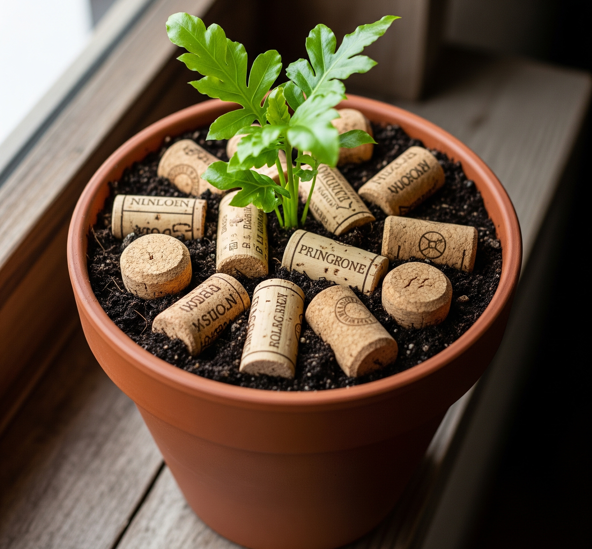 Poner corchos en las macetas ayuda al drenaje. Poner corchos en las macetas ayuda al drenaje.