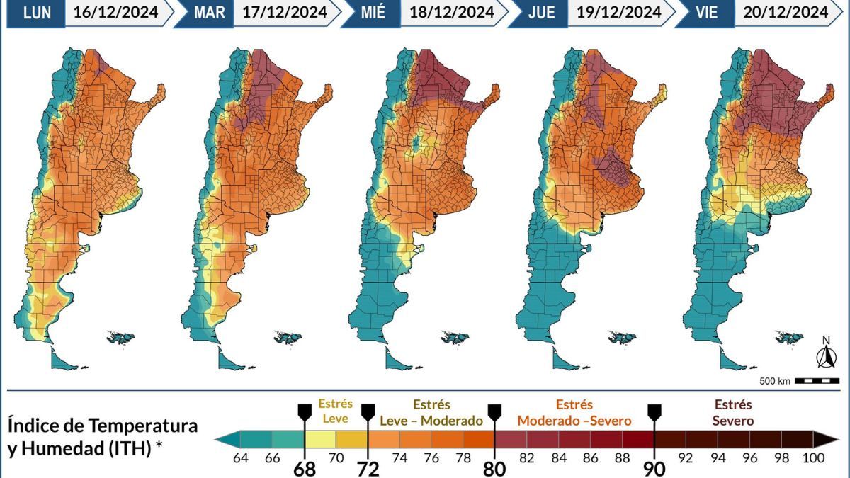 Estrés por calor en bovinos para leche. Intensidad máxima pronosticada del Índice de Temperatura y Humedad (ITH) Estrés por calor en bovinos para leche. Intensidad máxima pronosticada del Índice de Temperatura y Humedad (ITH)