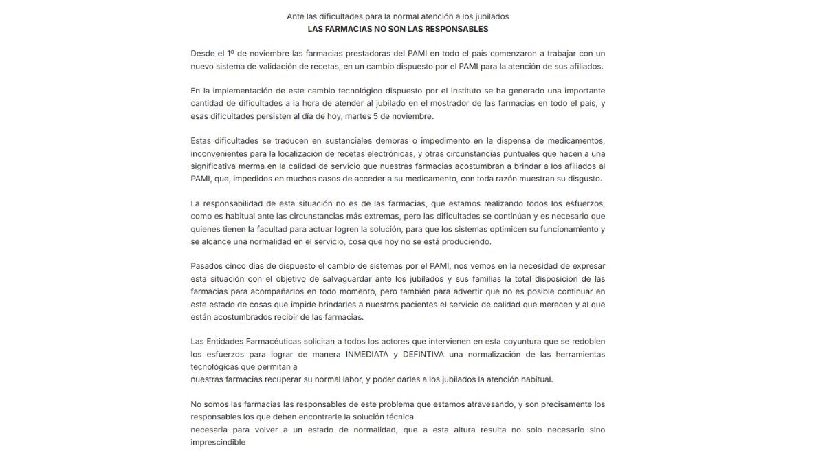 Desde la Federación Farmaceútica (Fefara) emitió un comunicado a través del cual advierten la situación. Desde la Federación Farmaceútica (Fefara) emitió un comunicado a través del cual advierten la situación.
