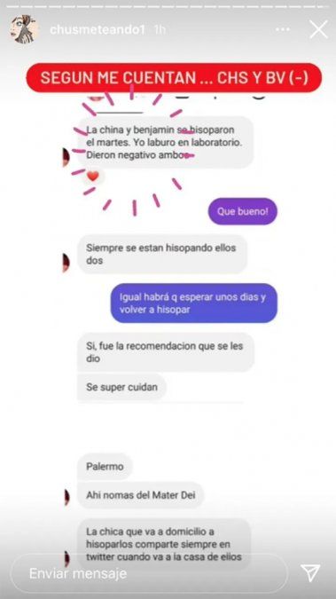 La confirmación del hisopado negativo de la China Suárez y Benjamín Vicuña. 