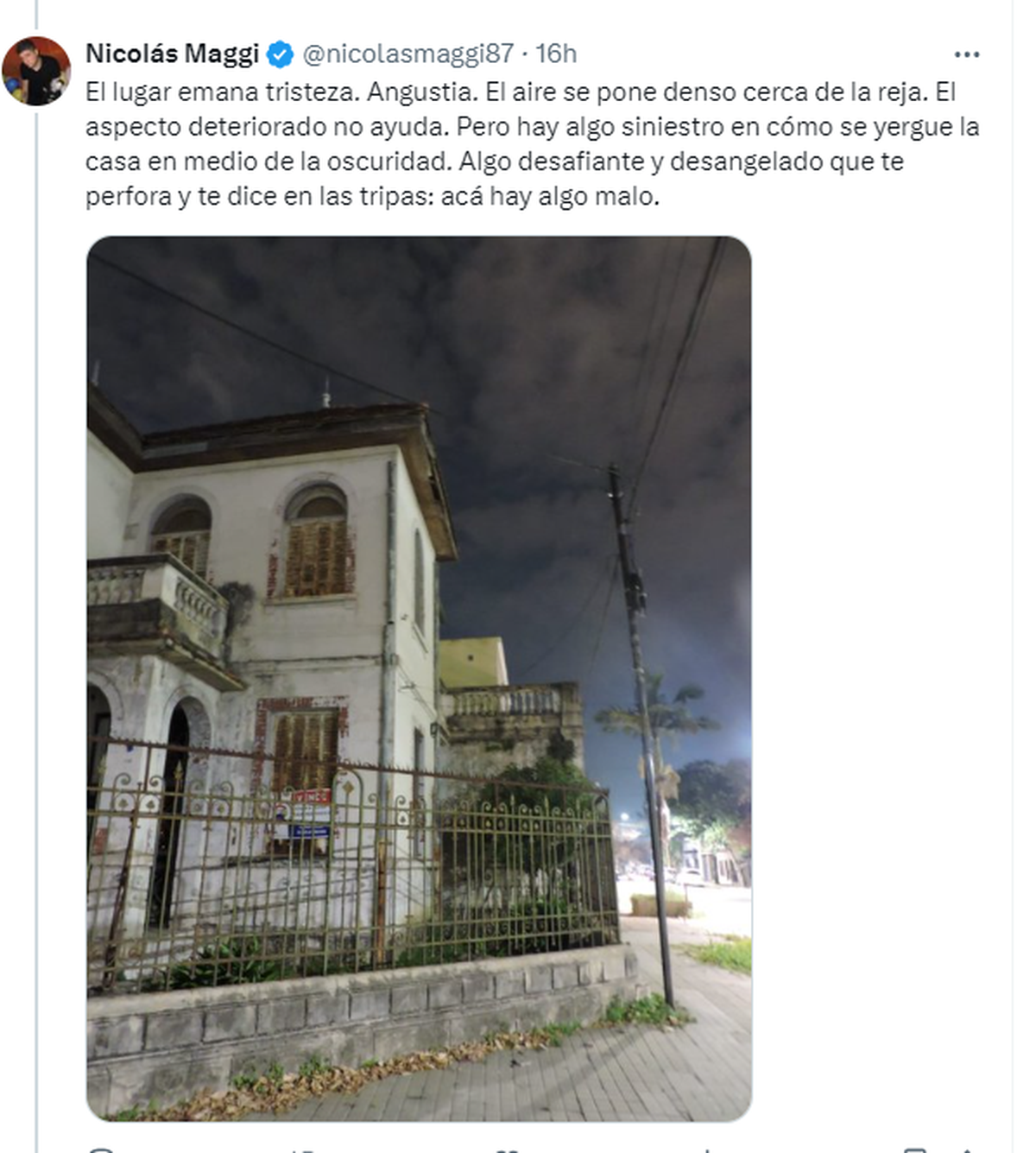 Casa de barrio sur: captura del hilo de twitter.