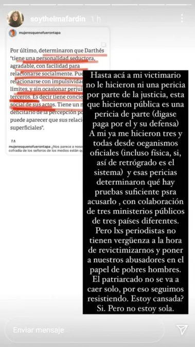 Thelma Fardin contra la "pericia" de Juan Darthés.