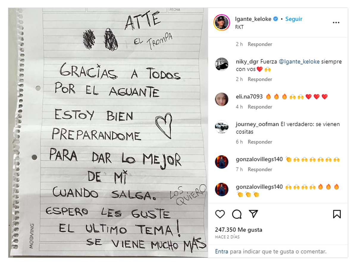 L-Gante le agradeció a sus seguidores por apoyarlo en estas circunstancias.