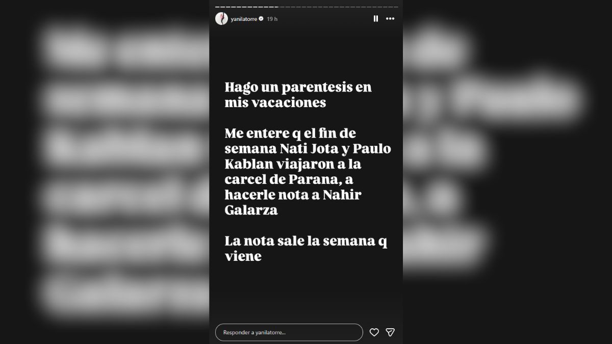 A través de una historia de Instagram, Yanina Latorre reveló detalles de la nueva entrevista que le harán a Nahir Galarza. A través de una historia de Instagram, Yanina Latorre reveló detalles de la nueva entrevista que le harán a Nahir Galarza.