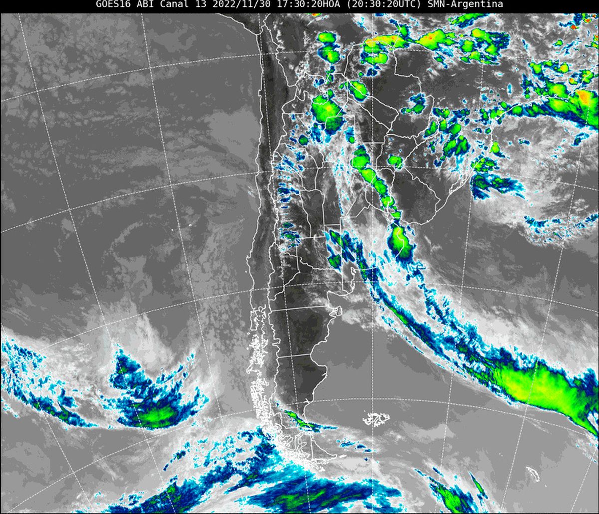 En la imagen satelital se visualiza nuestra provincia siendo afectada por nubosidad asociada a inestabilidad.
