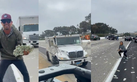 Un camión de caudales perdió miles de billetes en una autopista y el video se hizo viral Un camión de caudales perdió miles de billetes en una autopista y el video se hizo viral
