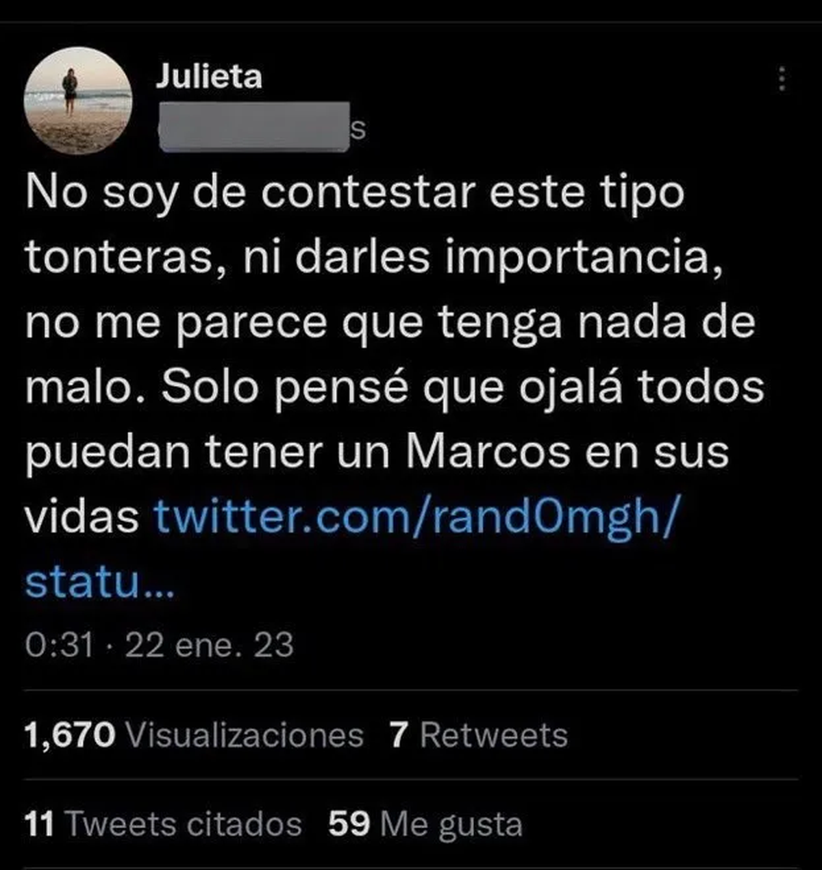 El tuit de la supuesta ex novia de Marcos de