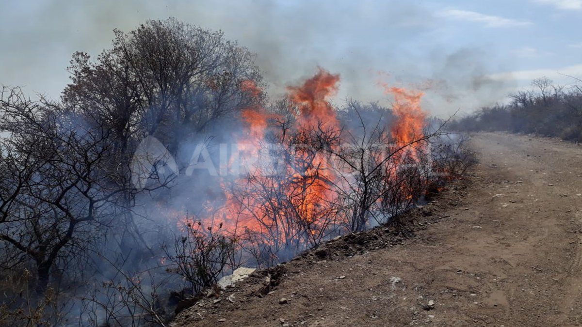 El fuego se acerca a viviendas de Oro Grueso, entre ripio y cornisas.
