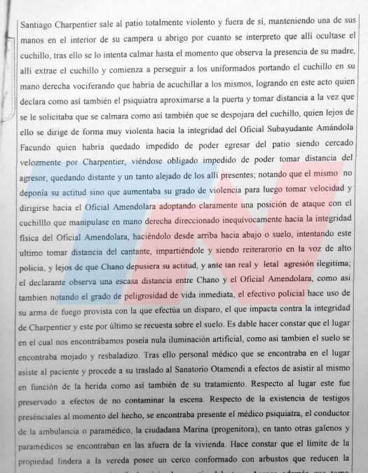 La declaración de un policía que complica a Chano. (Foto: TN)