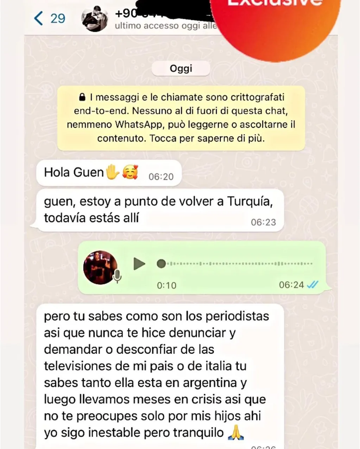 Captura de la supuesta conversación entre Mauro Icardi y Guendalina Rodríguez. (Captura de Instagram guenda_icardi)