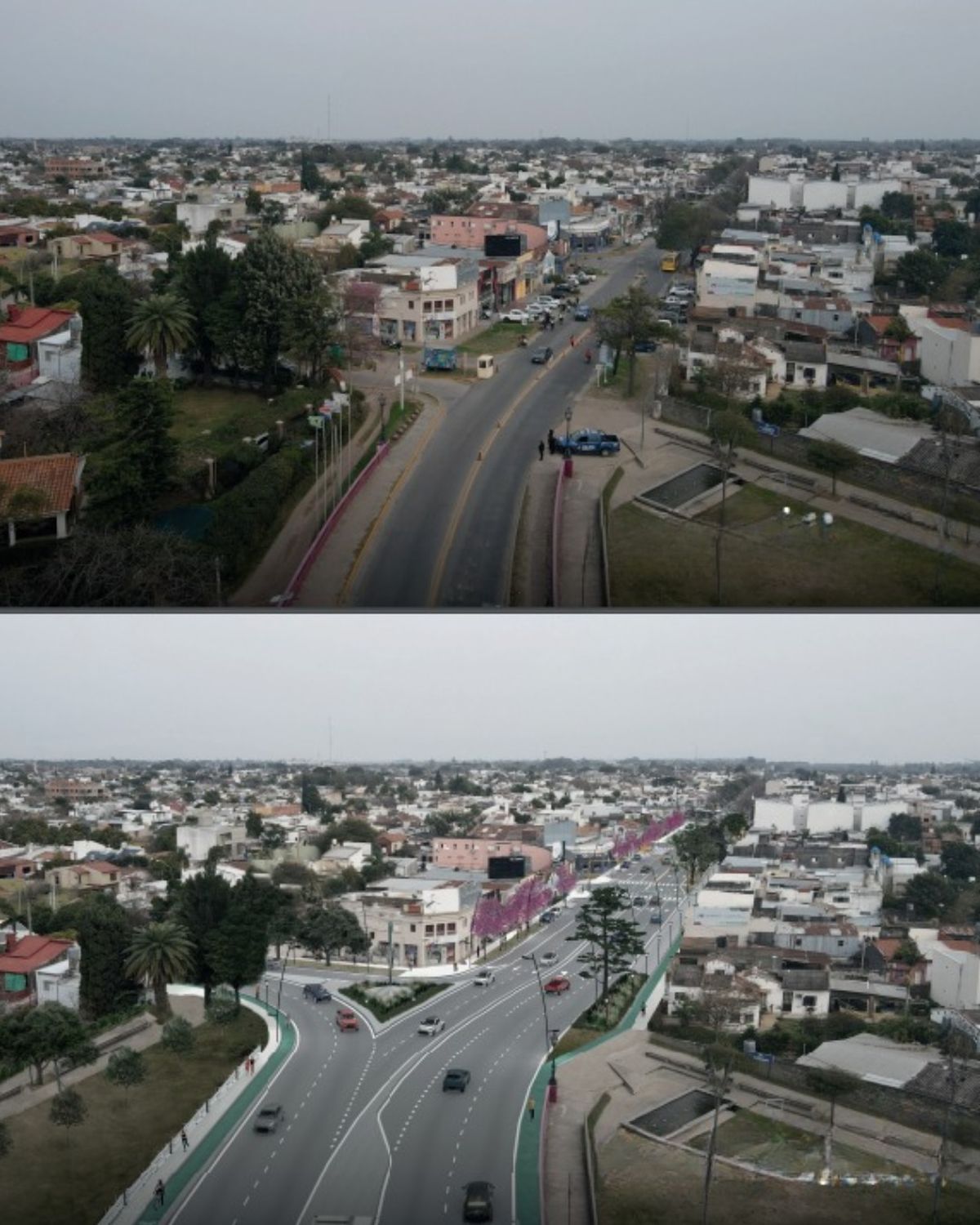 Arriba: imagen actual del ingreso a Santo Tomé por el Puente Carretero. Abajo: proyección del mismo lugar una vez finalizada la obra. Arriba: imagen actual del ingreso a Santo Tomé por el Puente Carretero. Abajo: proyección del mismo lugar una vez finalizada la obra.