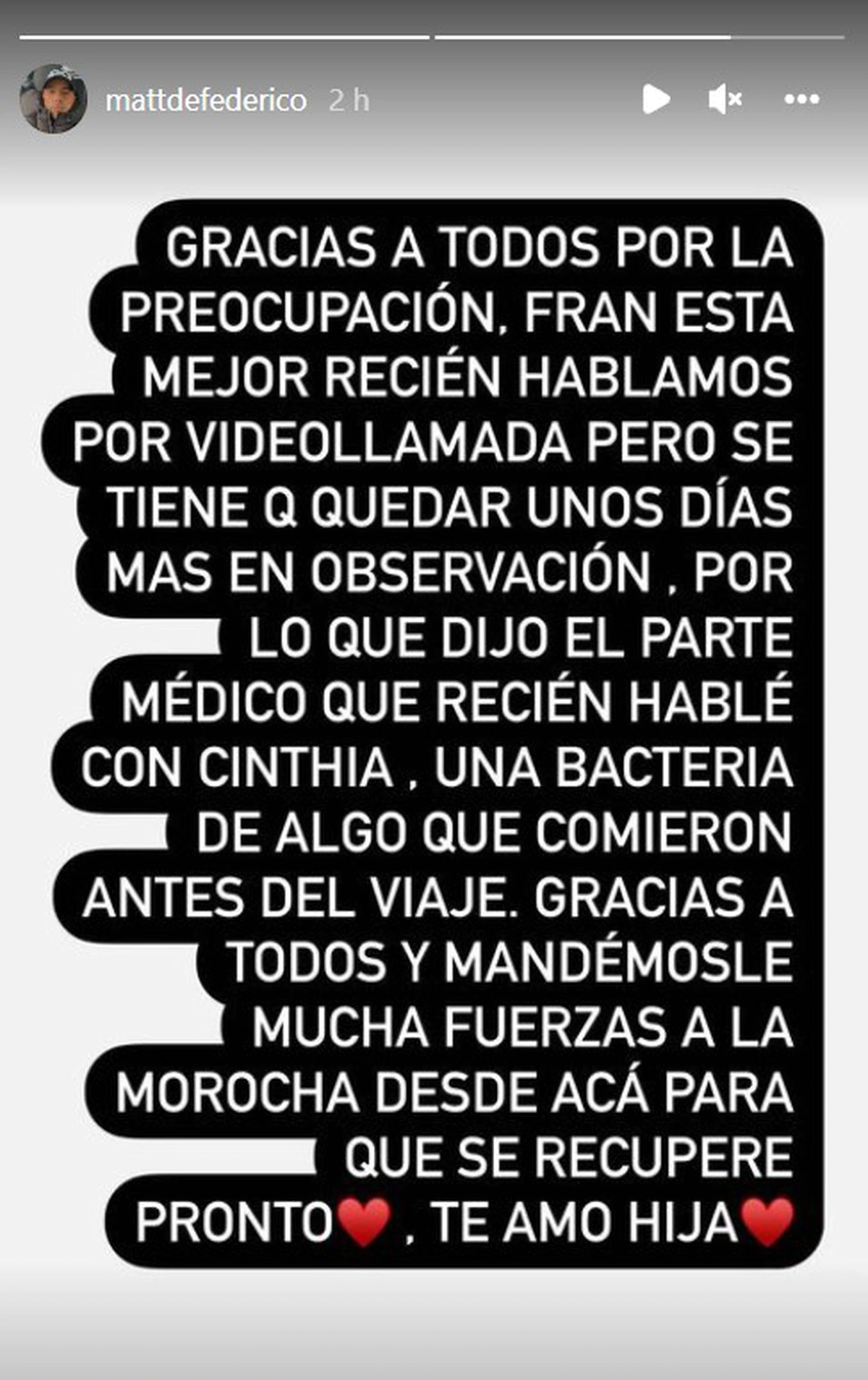 Cinthia Fernández y Matías Defederico se unieron por la salud de su hija.