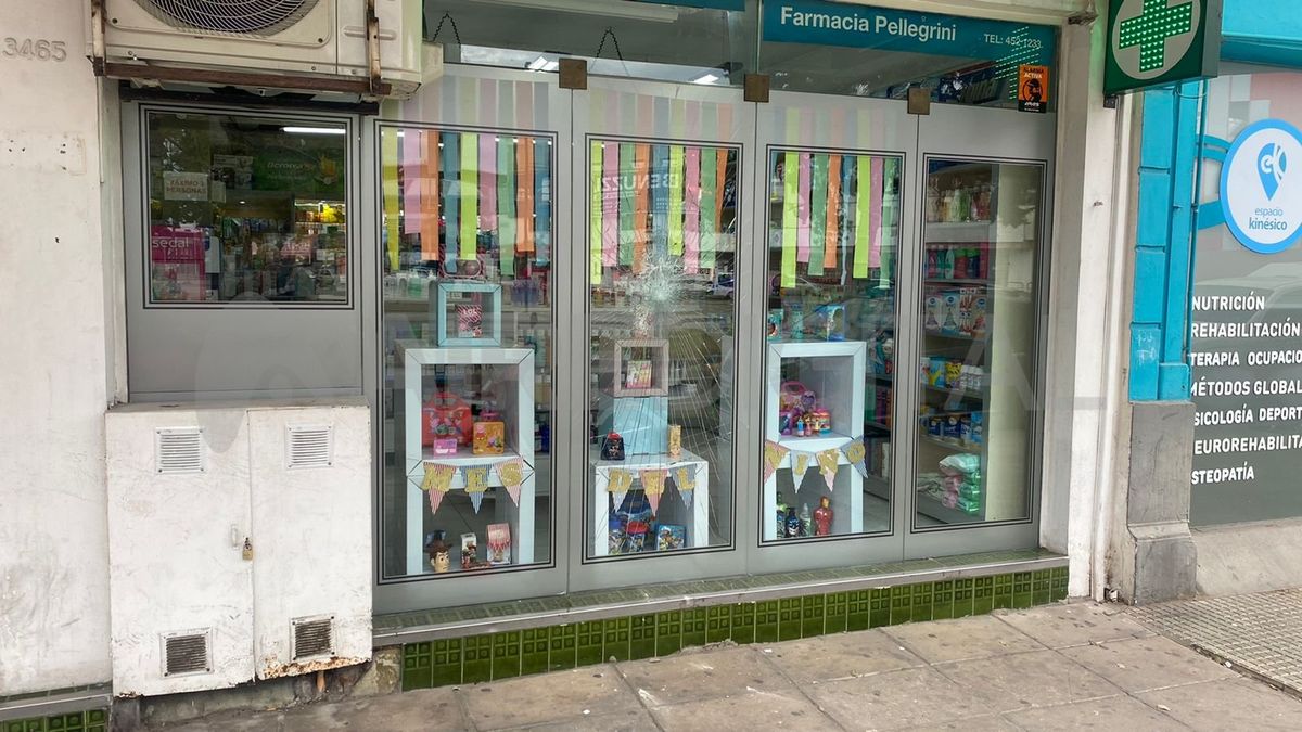 De un piedrazo, el presunto ladrón rompió la vidriera de la farmacia ubicada en Bulevar Pellegrini 3400.