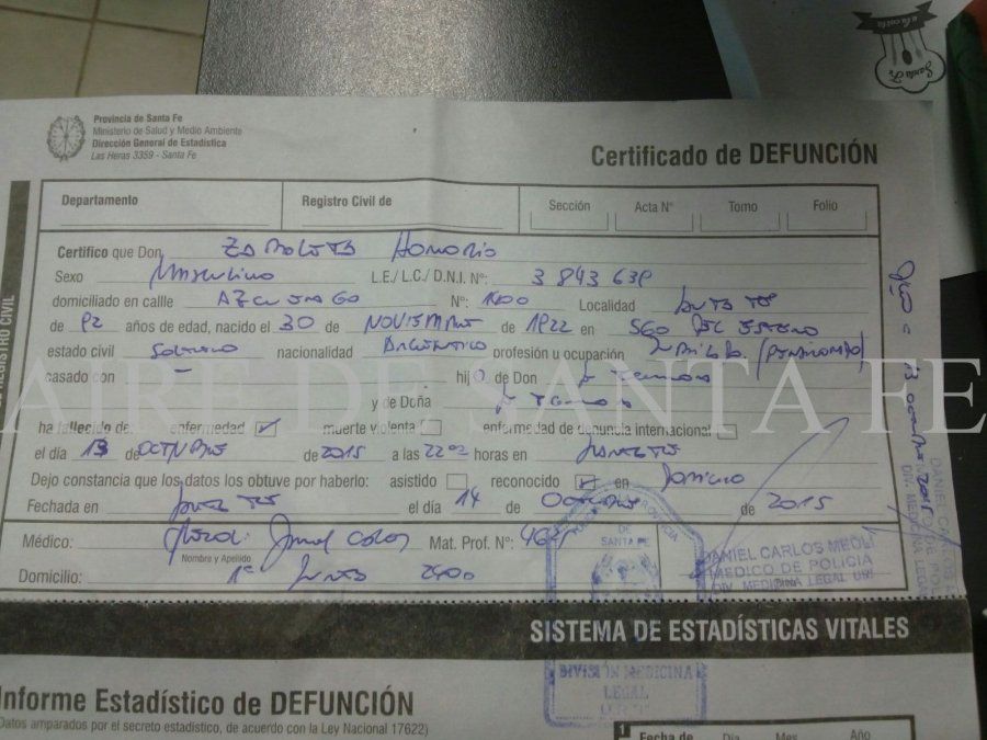 Un médico policial firmó certificado de defunción sin ver el cuerpo de la persona fallecida