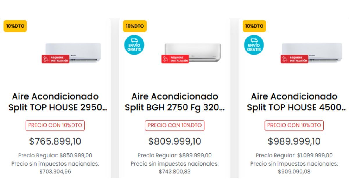 Algunos de los aires acondicionados en oferta. Algunos de los aires acondicionados en oferta.