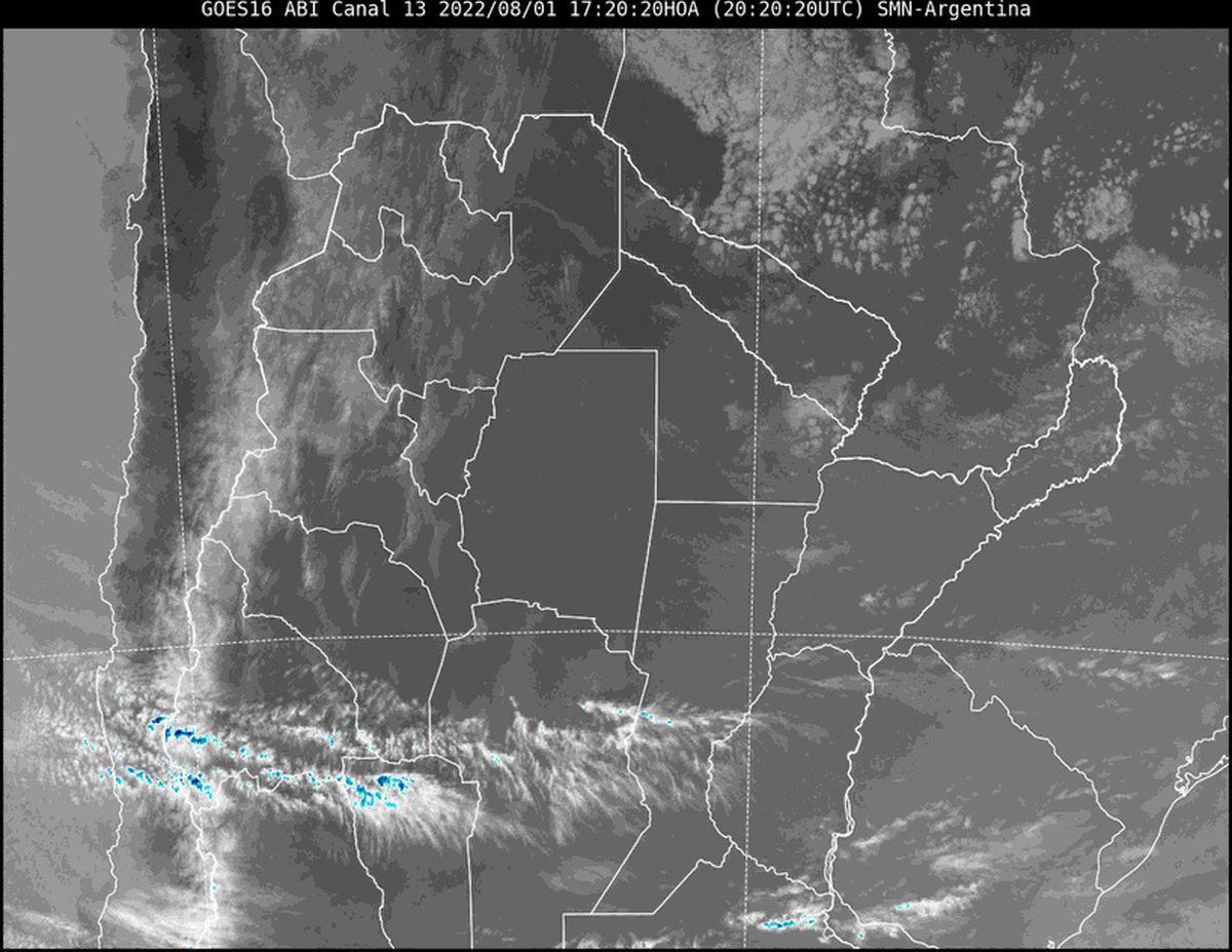 En la imagen satelital se observa nubosidad ingresando desde el oeste a nuestra provincia, como estaba previsto.