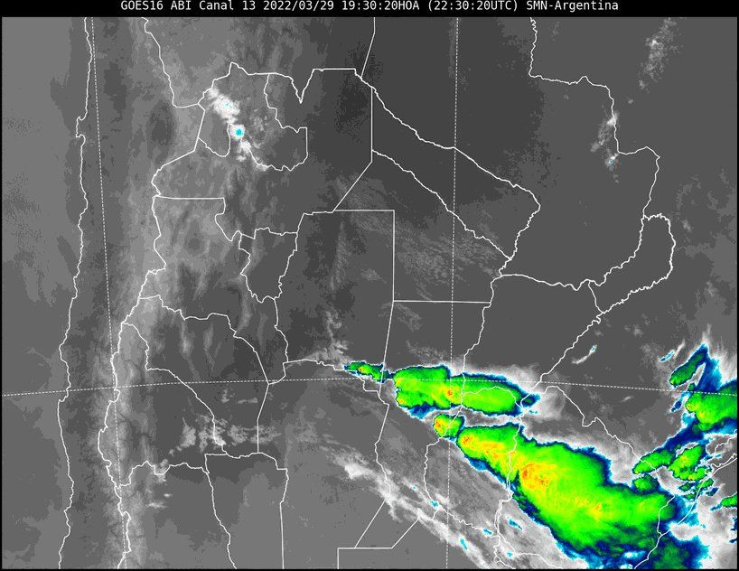 En la imagen satelital se observa el centro y norte de la provincia afectados por nubosidad asociada a inestabilidad.
