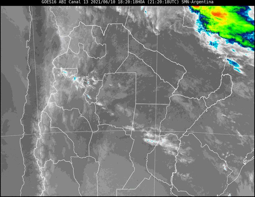 Imagen satelital del tiempo a las 18.20 del jueves.